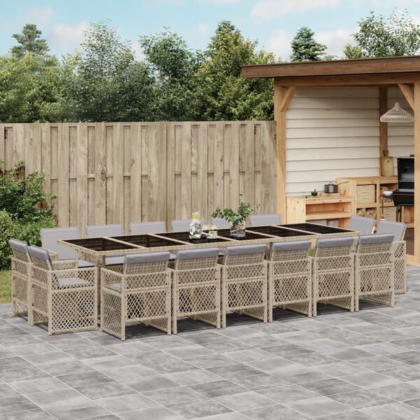vidaXL 17-tlg. Garten-Essgruppe mit Kissen Beigemischung Poly Rattan