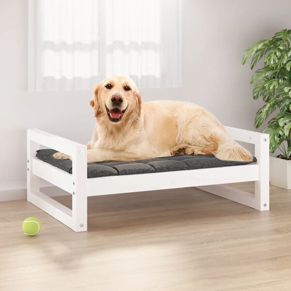 vidaXL Hundebett Wei&szlig; 75,5x55,5x28 cm Massivholz Kiefer
