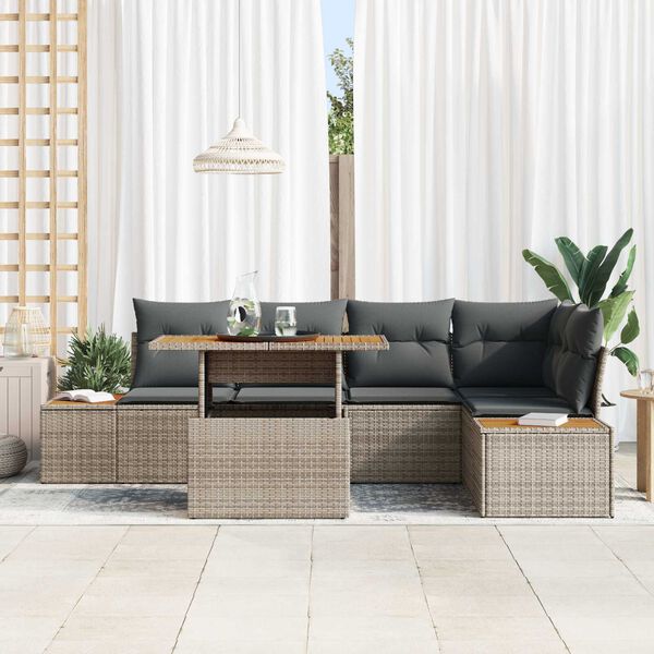 vidaXL Garten-Sofa-Set mit Speicher 6 pcs Grau Poly Rattan