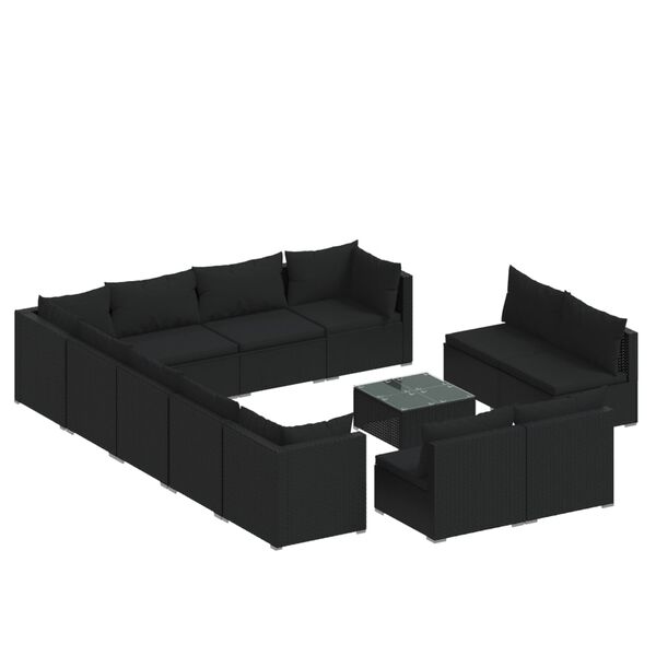 vidaXL 13-tlg. Garten-Lounge-Set mit Kissen Schwarz Poly Rattan