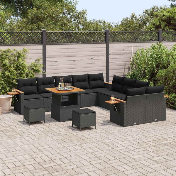 vidaXL Gartensofa-set mit Kissen 13 pcs Schwarz