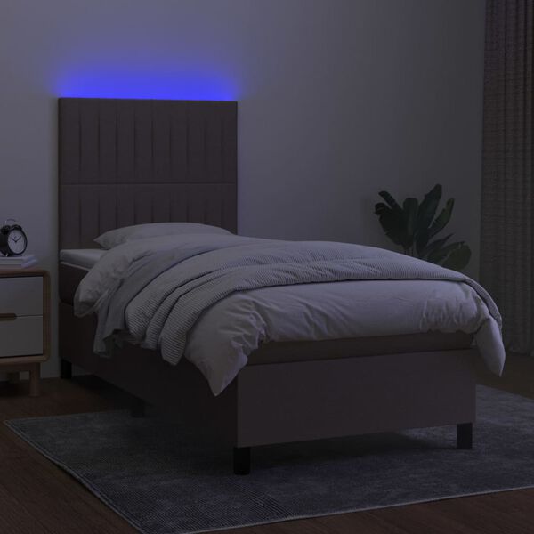 vidaXL Boxspringbett mit Matratze & LED Taupe 100x200 cm Stoff