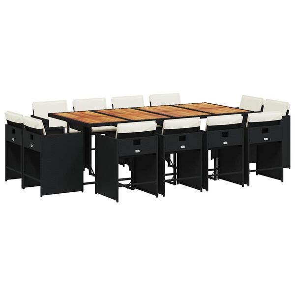 vidaXL 13-tlg. Garten-Essgruppe mit Kissen Schwarz Poly Rattan