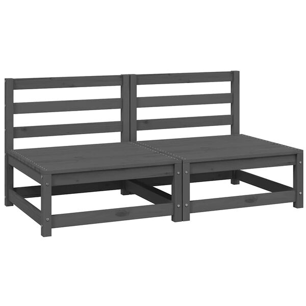 vidaXL Garten-Mittelsofas 2 Stk. Grau Kiefer Massivholz