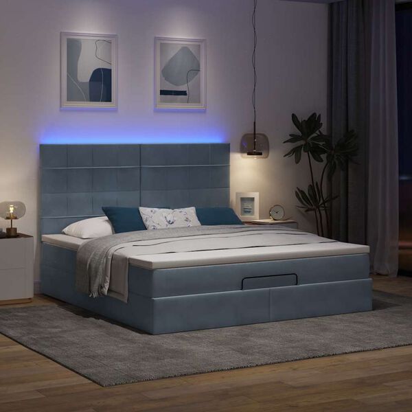 vidaXL Ottoman-Bett mit Matratzen & LEDs Dunkelgrau 160x200 cm Samt