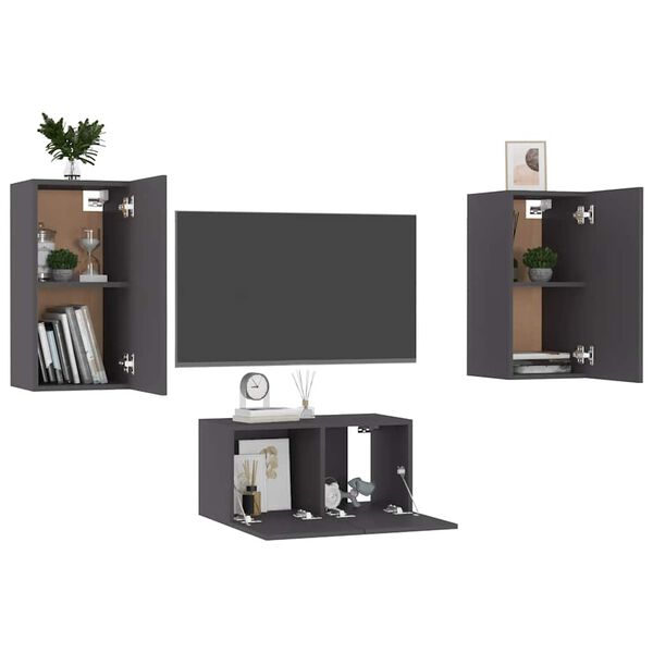 vidaXL 3-tlg. TV-Schrank-Set Grau Holzwerkstoff