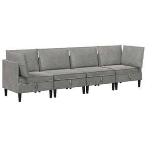 vidaXL Wohnzimmergarnitur mit Kissen mit Speicher 4 pcs Hellgrau Samt