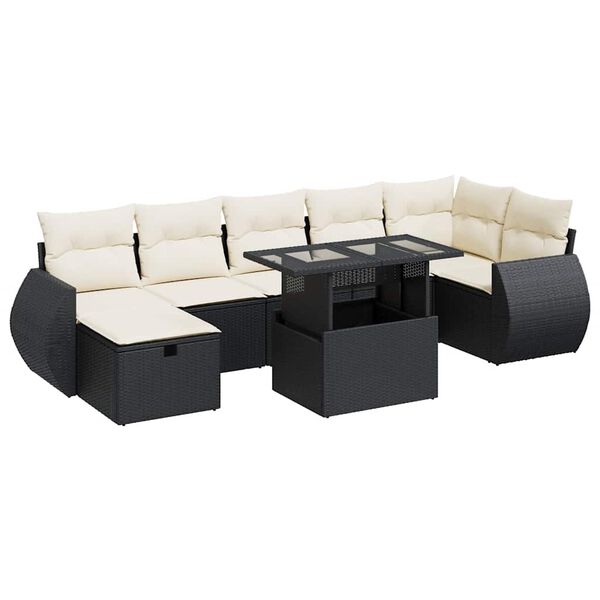vidaXL 8-tlg. Garten-Sofagarnitur mit Kissen Schwarz Poly Rattan