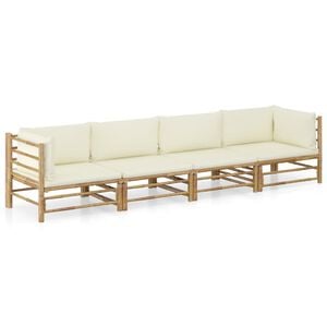 vidaXL 4-tlg. Garten-Lounge-Set mit Cremewei&szlig;en Kissen Bambus