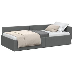 vidaXL Eckbettgestell mit Kopfteil Dunkelgrau 80 cm x 200 cm Stoff
