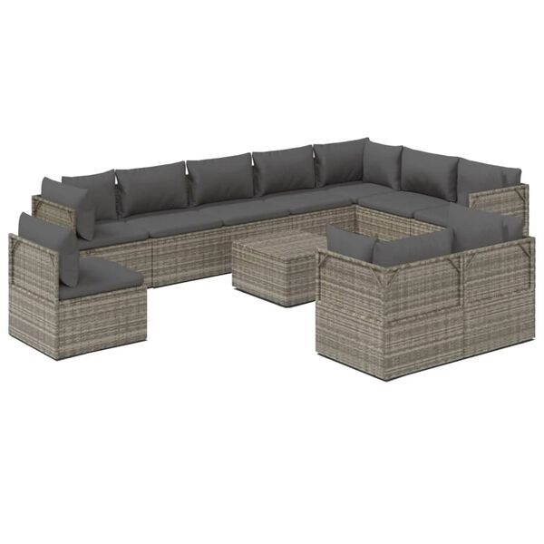 vidaXL 11-tlg. Garten-Lounge-Set mit Kissen Grau Poly Rattan