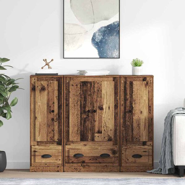 vidaXL Highboard mit Schubladen 3 pcs Altholz Holzwerkstoff
