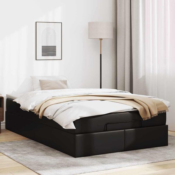 vidaXL Ottoman-Bett mit Matratze Schwarz 120x190 cm Kunstleder