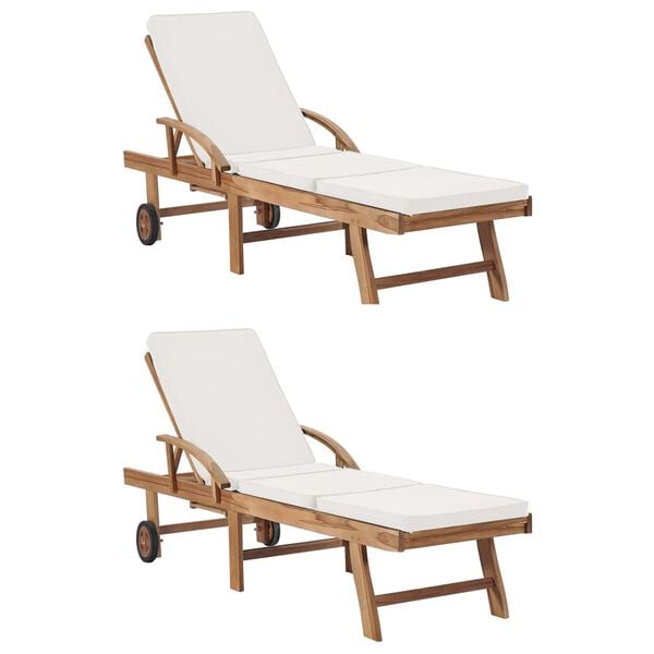 vidaXL Sonnenliegen mit Auflagen 2 Stk. Massivholz Teak Creme