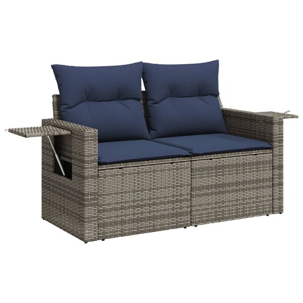vidaXL 7-teiliges Gartensofa-Set mit Kissen, grau, Polyrattan