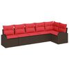 vidaXL Gartensofa-set mit Kissen 6 pcs Braun und Rot Poly-Rattan