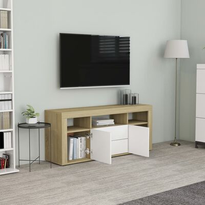 vidaXL TV-Schrank Weiß und Sonoma-Eiche 120x30x50 cm Holzwerkstoff
