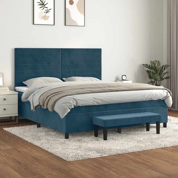 vidaXL Boxspringbett mit Matratze Dunkelblau 180x200 cm Samt