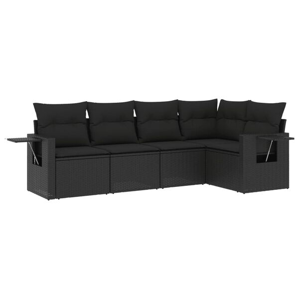 vidaXL 5-tlg. Garten-Sofagarnitur mit Kissen Schwarz Poly Rattan
