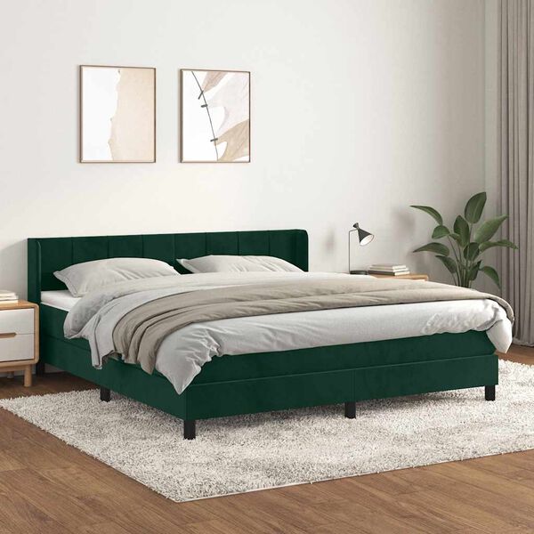 vidaXL Boxspringbett mit Matratze Dunkelgr&uuml;n 160x200 cm Samt