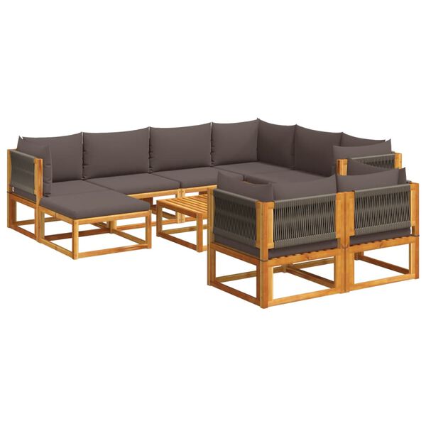 vidaXL 10-tlg. Gartensofa-Set mit Kissen Holz Akazie & Seil