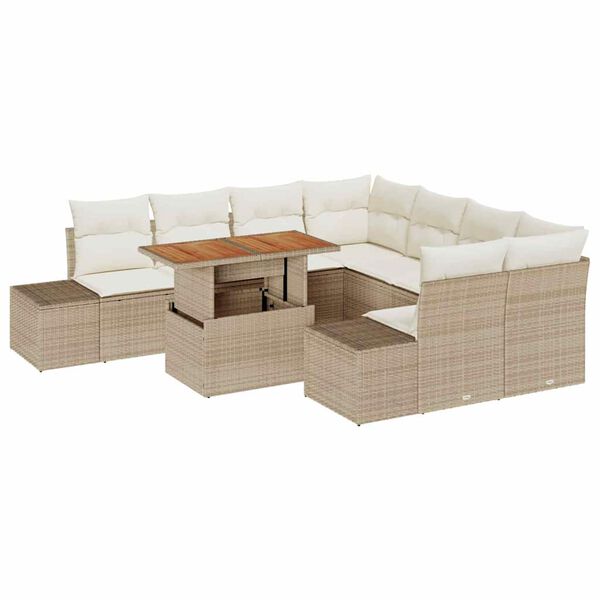 vidaXL Garten Essgruppe mit Kissen mit Kissen 9 pcs Beige und Creme