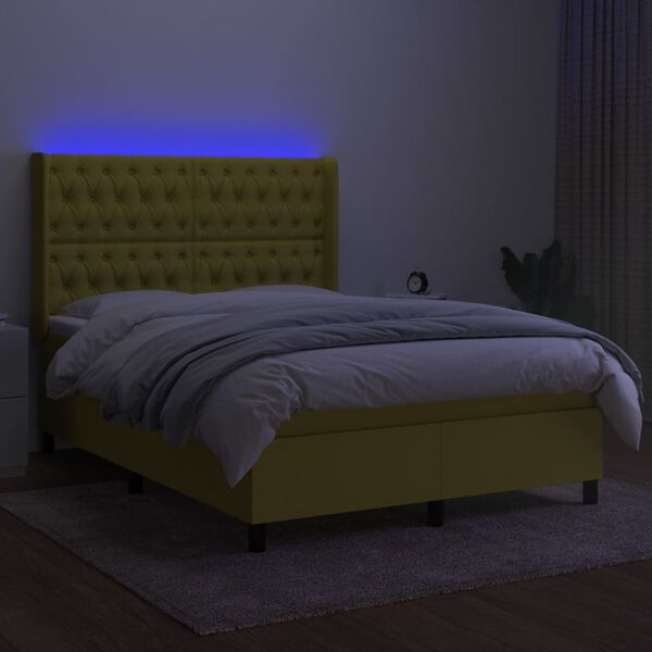 vidaXL Boxspringbett mit Matratze & LED Gr&uuml;n 140x190 cm Stoff