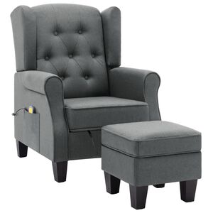 vidaXL Massagesessel mit Hocker Hellgrau Stoff