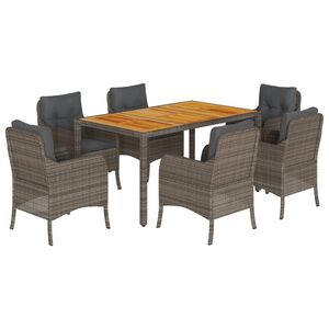 vidaXL 7-tlg. Garten-Essgruppe mit Kissen Grau Poly Rattan