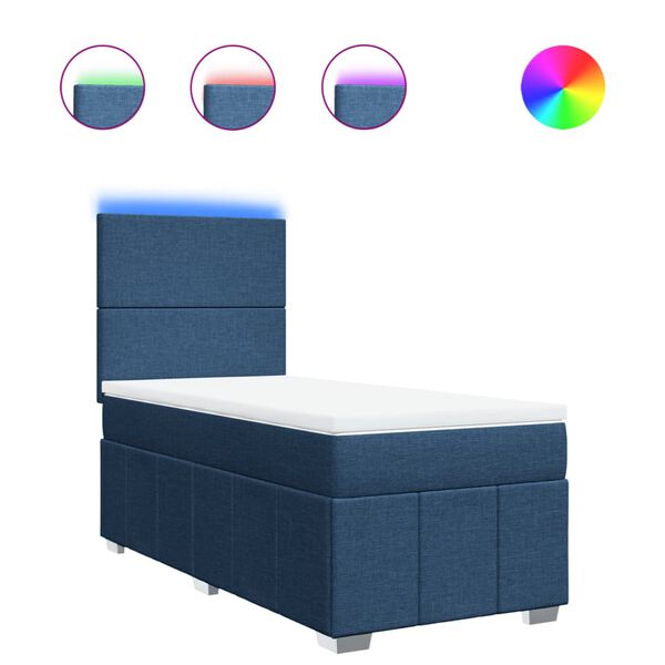 vidaXL Boxspringbett mit Matratze Blau 90x200 cm Stoff