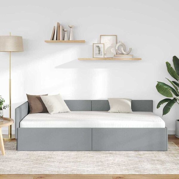 vidaXL Eckbettgestell mit Kopfteil Hellgrau 90 cm x 190 cm Samt