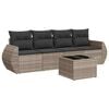 vidaXL 5-tlg. Garten-Sofagarnitur mit Kissen Hellgrau Poly Rattan