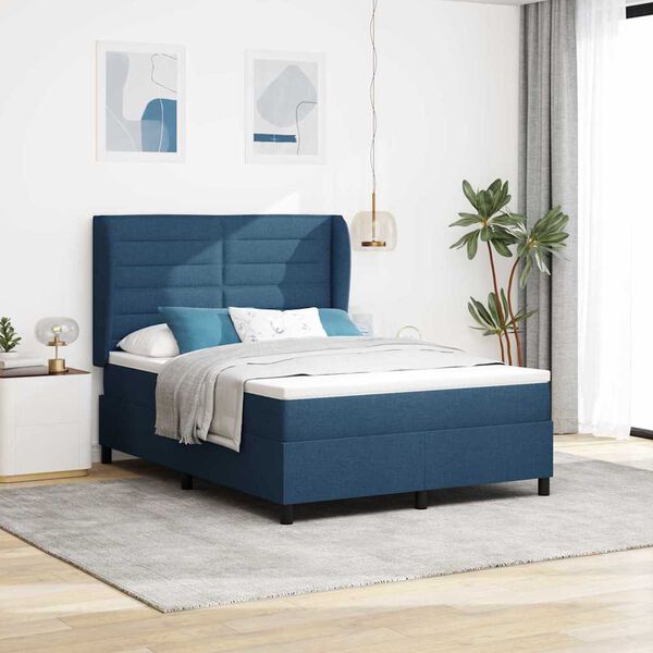 vidaXL Boxspringbett mit Matratze mit Kopfteil Blau 160 x 200 cm Stoff