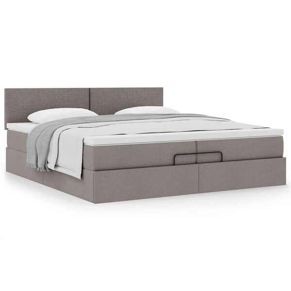 vidaXL Ottoman-Bett mit Matratze Taupe 200x200 cm Stoff