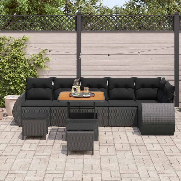 vidaXL Gartensofa-set mit Kissen mit Kissen 9 pcs Schwarz Poly Rattan