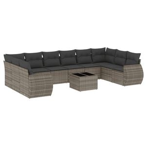 vidaXL 11-tlg. Garten-Sofagarnitur mit Kissen Grau Poly Rattan