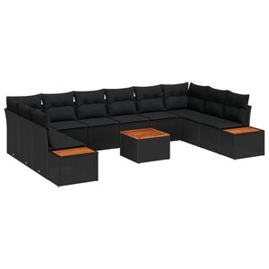 vidaXL Garten-Sofa-Set mit Kissen 11 pcs Schwarz Poly Rattan