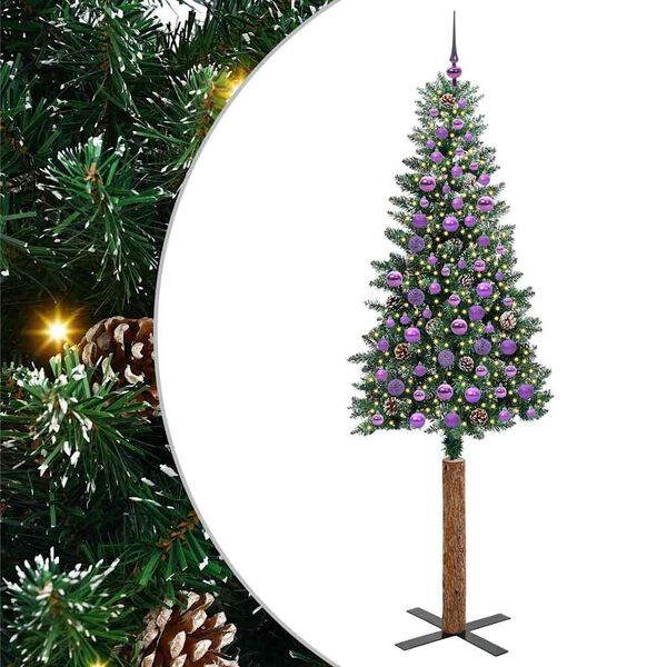 vidaXL Schlanker Weihnachtsbaum mit 300 LEDs mit St&auml;nder Gr&uuml;n 210 cm