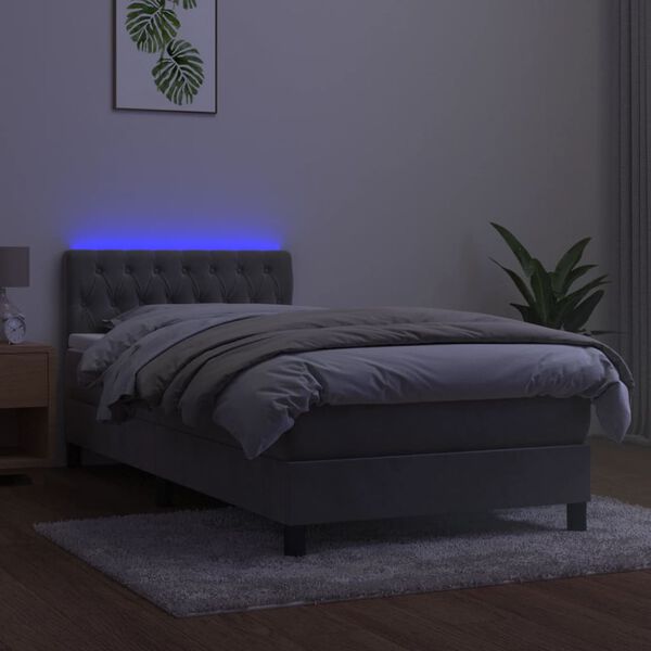 vidaXL Boxspringbett mit Matratze & LED Hellgrau 90x200 cm Samt