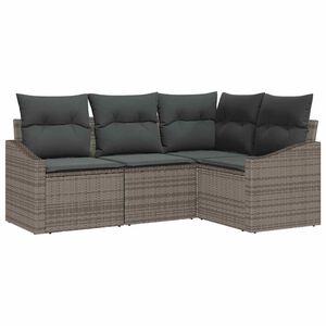 vidaXL Sofa Set mit Kissen 4 pcs Grau Poly-Rattan