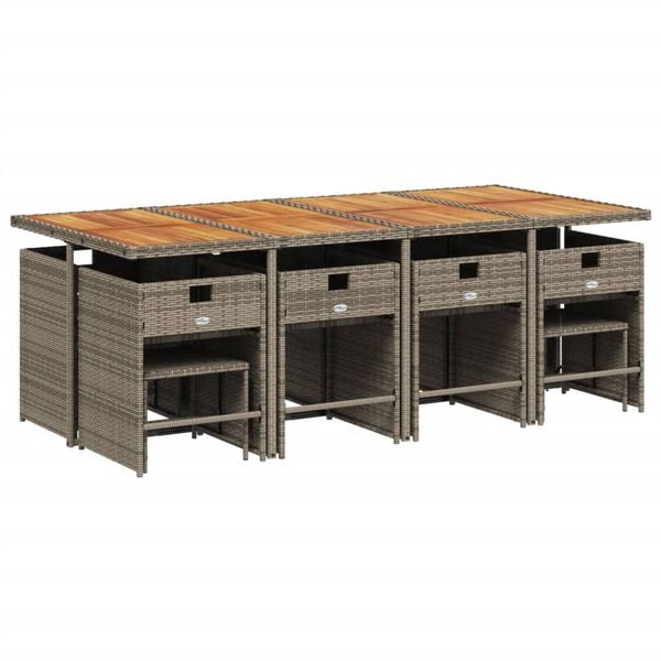 vidaXL 13-tlg. Garten-Essgruppe mit Kissen Grau Poly Rattan