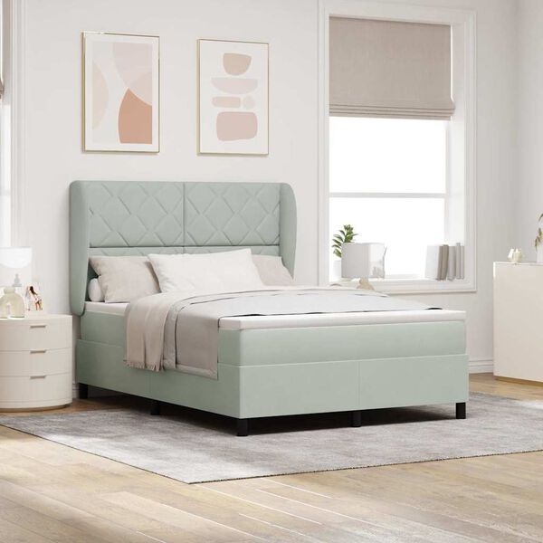 vidaXL Boxspringbett mit Matratze Hellgrau 200 x 140 cm Polyester