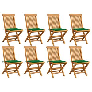 vidaXL Klappst&uuml;hle mit gr&uuml;nen Kissen, 8-teilig, Massivholz Teakholz