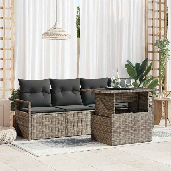 vidaXL Gartensofa-set mit Speicher mit Kissen 5 pcs Grau Poly-Rattan