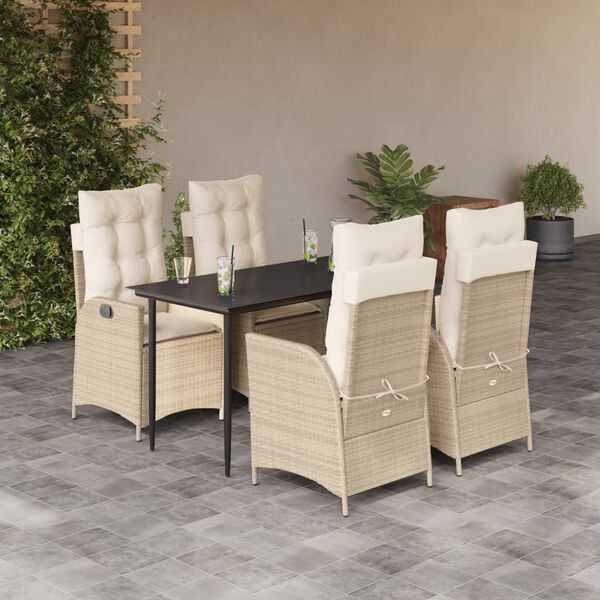 vidaXL 5-tlg. Garten-Essgruppe mit Kissen Beige Poly Rattan