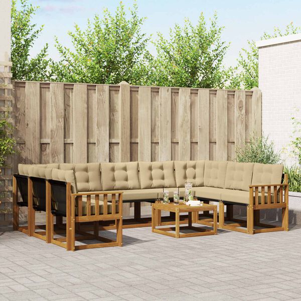 vidaXL Outdoor-Sofagarnitur 10 pcs Natur und Beige Massivholz Akazie