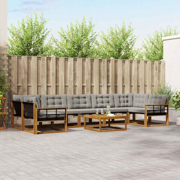 vidaXL Outdoor-Sofagarnitur mit Kissen 8 pcs Nat&uuml;rlich und Hellgrau