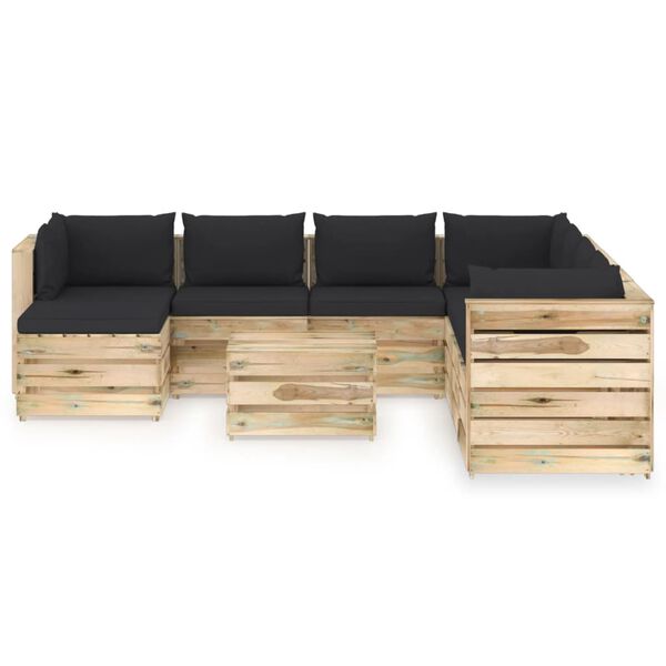 vidaXL 9-tlg. Garten-Lounge-Set mit Kissen Gr&uuml;n Impr&auml;gniertes Holz