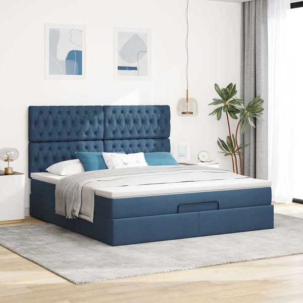 vidaXL Ottoman-Bett mit Matratze Blau 160x200 cm Stoff