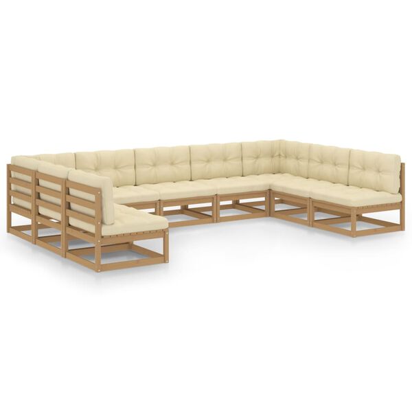 vidaXL 9-tlg Garten-Lounge-Set mit Kissen Honigbraun Massivholz Kiefer